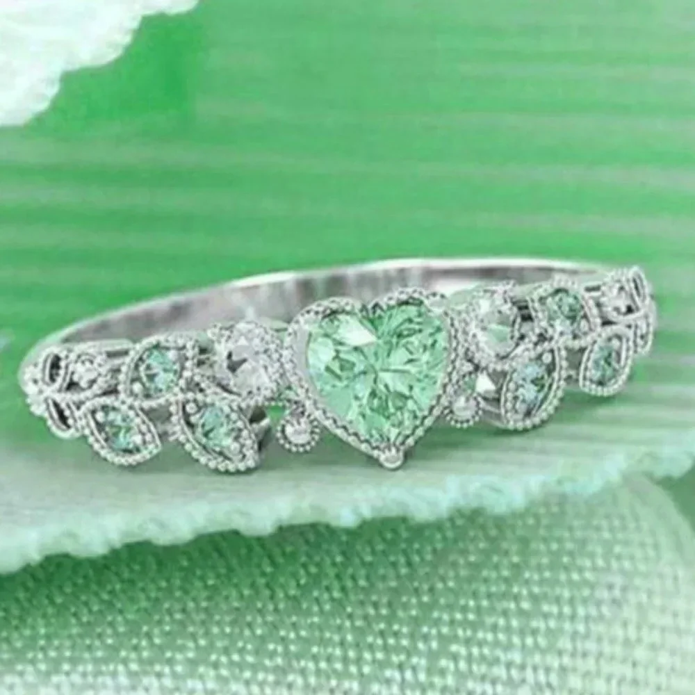 ▶Heart shape CZ Eternity 925 Silver Plated Fashion Ring for Women, L077